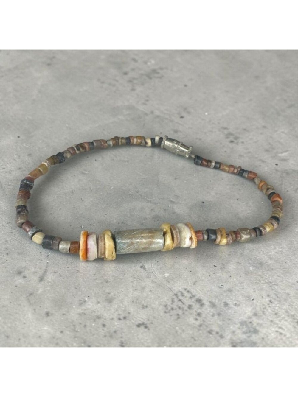 Vintage Tribal Natural Stone Disk Bead Bracelet Barrel Focal Cylinder Screw Clas